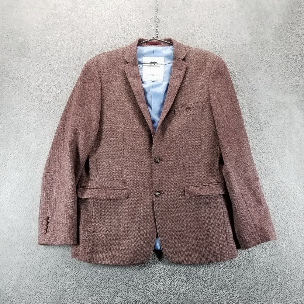 Moods of Norway Blazer Mens 54 Brown‎ Wool Herringbone Sport Coat Pockets
